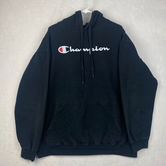 Champion Sweater Mens 2XLT Black Hoodie Sweatshirt Pullover Spell Out Logo - Picture 1 of 8